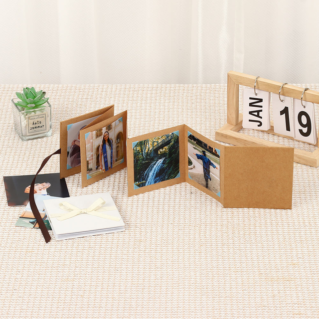 Logo personnalisé en gros de l'accordél de pliage album photo Kraft Paper Ribbon Knot Memory Post Carte pour la famille Baby Baby Family