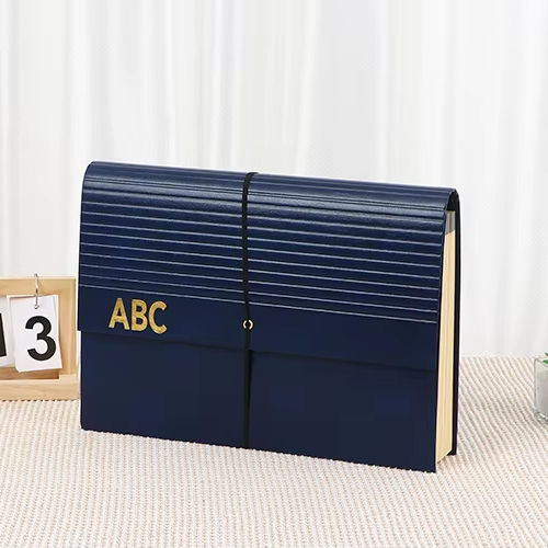 OEM 24-poche en expansion du dossier de fichiers A4 PU personnalisable Pu Cover Hard Cardboard Bungee Ferme de documents scolaires recyclables