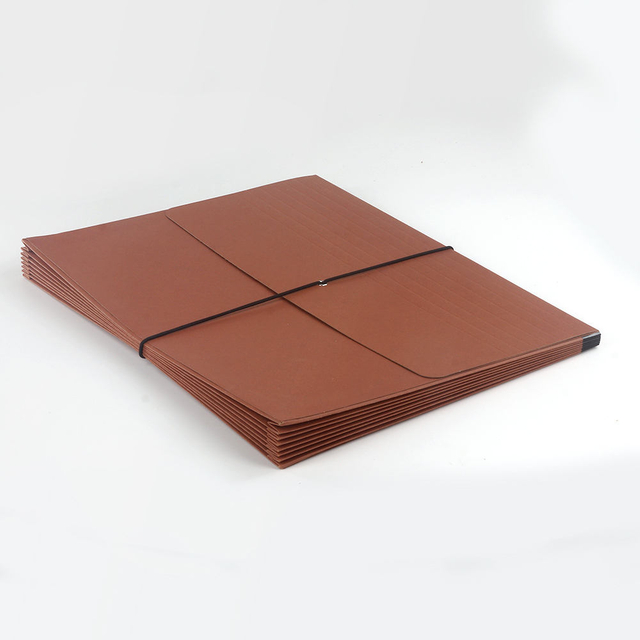 Logo personnalisé en gros de taille A4 Kraft Paper Expension Fichier Bag du fichier de fichier avec le bureau de la bande de caoutchouc Utilisation du bureau